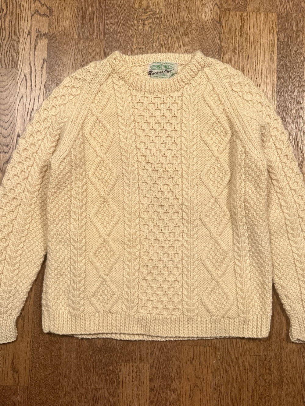 Vintage 50s Barnas Mor Aran Wool Cable Knit Cream Sweater Womens XS